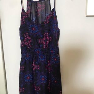 blue red multi colored tie dress